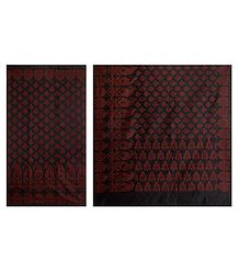 Black Jute Cotton Saree with Red Heart Design