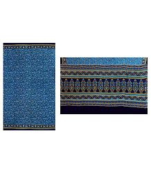 Print on Cyan Blue Crepe Silk Saree with Border and Pallu