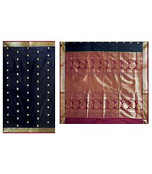 Black Poly Silk Sari with Gorgeous Pallu and All-Over Zari Boota