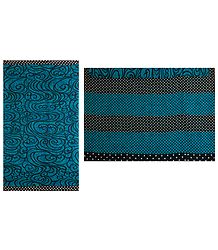 Black Print on Blue Synthetic Sari