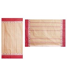 Red Boota on Light Brown Tangail Saree with Red Border and Pallu