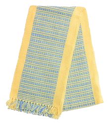 Light Yellow and Blue Hand Knitted Woollen Muffler