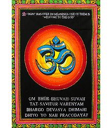 Om - Hindu Symbol and the Divine Sound - Print on Cloth with Sequin Work - Unframed