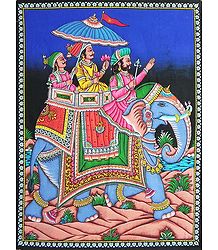 Princely Procession - Sequin work on Printed Cotton Cloth - Unframed