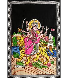 Sherawali Mata - Sequin work on Painted Cotton Cloth - Unframed