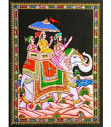 Princely Procession - Printed Cloth with Sequin Work - Unframed