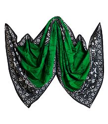 Kantha Embroidery on  Green Batik Cotton Stole