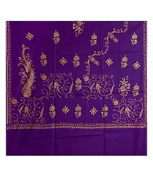 Embroidered Dark Mauve Kashmiri Woolen Shawl for Ladies