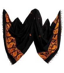 Black Orissa Cotton Stole with Baluchari Paisley Design Pallu