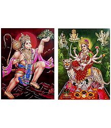 Hanuman and Vaishno Devi - Set of 2 Glitter Posters