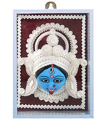 Clay Face of Kali with Sholapith Decoration - Wall Hanging