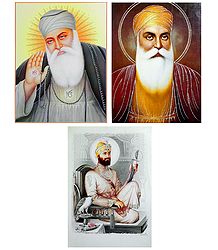 Guru Nanak and Guru Govind Singh Ji - Set of 3 Glitter Posters