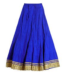 Blue Wrinkled Cotton Skirt with Zari Border