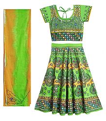 Gorgeous Embroidery on Green Printed Lehenga Choli with Dupatta and Elaborate Sequin Work