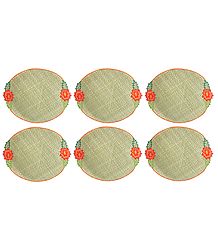 Six Hand Weaved Palm Leaf Table Mats with Embroidery