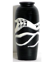 Black Flower Vase with Hand Painted Warli Painting