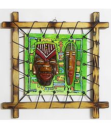 Masks of African Tribal Couple on a Handmade Paper Background - Wall Hanging