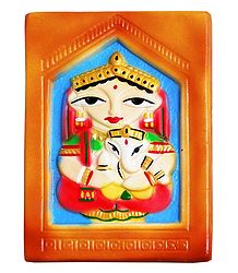 Goddess Durga with Ganesha - Terracotta Wall Hanging
