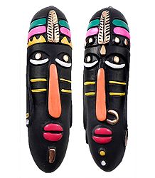 Pair of Decorative Tribal Masks - Wall Hanging