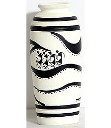 White Flower Vase with Hand Painted Warli Painting