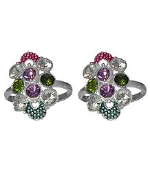 Pair of White and Multicolor Stone Studded Toe Ring