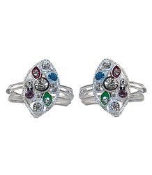 Pair of White and Multicolor Stone Studded Toe Ring