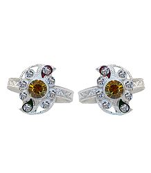 Pair of White and Yellow Stone Studded Toe Ring