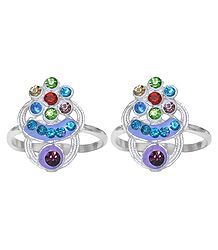 Pair of Multicolor Stone Studded Toe Ring