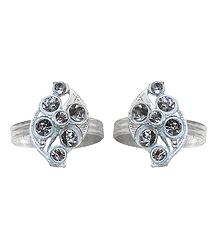 Pair of White Stone Studded Adjustable Metal Toe Ring