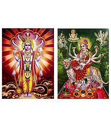 Vishnu and Vaishno Devi - Set of 2 Glitter Posters