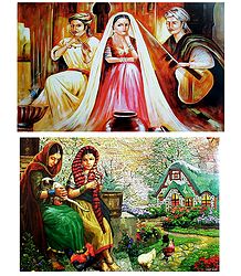 Musicians and Ladies in Front of Beautiful House - Set of 2 Posters