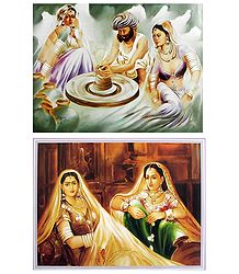 Rajasthani Women and Potter - Set of 2 Posters