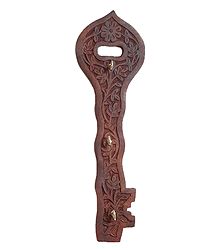 Wood Carved Key with 3 Hooks Key Hanger - Wall Hanging