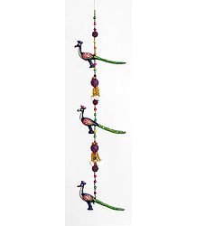 Three Colorful Wood Peacocks with Beads - Wall Hanging