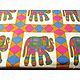 Colorful Elephant Print on White Cotton Single Bedspread