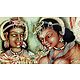 Black Princess with Attendent - Reprint of Ajanta Cave Painting, India