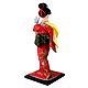 Japanese Geisha Doll in Red with Yellow Kimono Dress Holding Fan