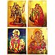 Radha Krishna, Krishna and Ganesha - Set of 4 Golden Metallic Paper Poster