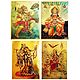 Hanuman, Radha Krishna and Bhagawati - Set of 4 Golden Metallic Paper Posters
