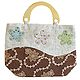 Appliqued Jute Shopping Bag with One Zipped Pocket and One Open Small Pocket and Wooden Handle