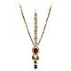 Faux Gemstones and Kundan Necklace Set with Shringar Patti, Jhumar, Mang Tika, Ring Bracelet and Nose Ring
