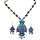 Hand Painted Blue with Pink Terracotta Necklace, Fish Pendant and Earrings