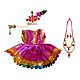 Magenta Dress, Crown,Garland and Flute for 2.5 Inches Bal Gopal Idol