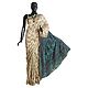 Ivory White Cotton Silk with Weaved Design All-Over and Dark Cyan Anchal 
