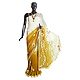 White with Yellow Georgette Saree with Zari Border and White Embroidery