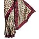 Light Beige Tussar Silk Saree with Maroon Border and Pallu with Tribal Embroidery All-Over