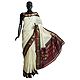 Off-White Self Check Cotton Gadwal Saree with Maroon and Green with Golden Zari Border and Pallu from Andhra Pradesh