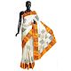 Off-White with Saffron Cotton Saree with Hand Painted Border and Pallu