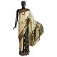 All-Over Weaved Design Beige Jute Saree from Banaras with Black and Golden Anchal