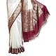 Banarasi White Koriyal Katan Silk Saree with All-Over Zari Boota, Maroon Border and Gorgeous Pallu